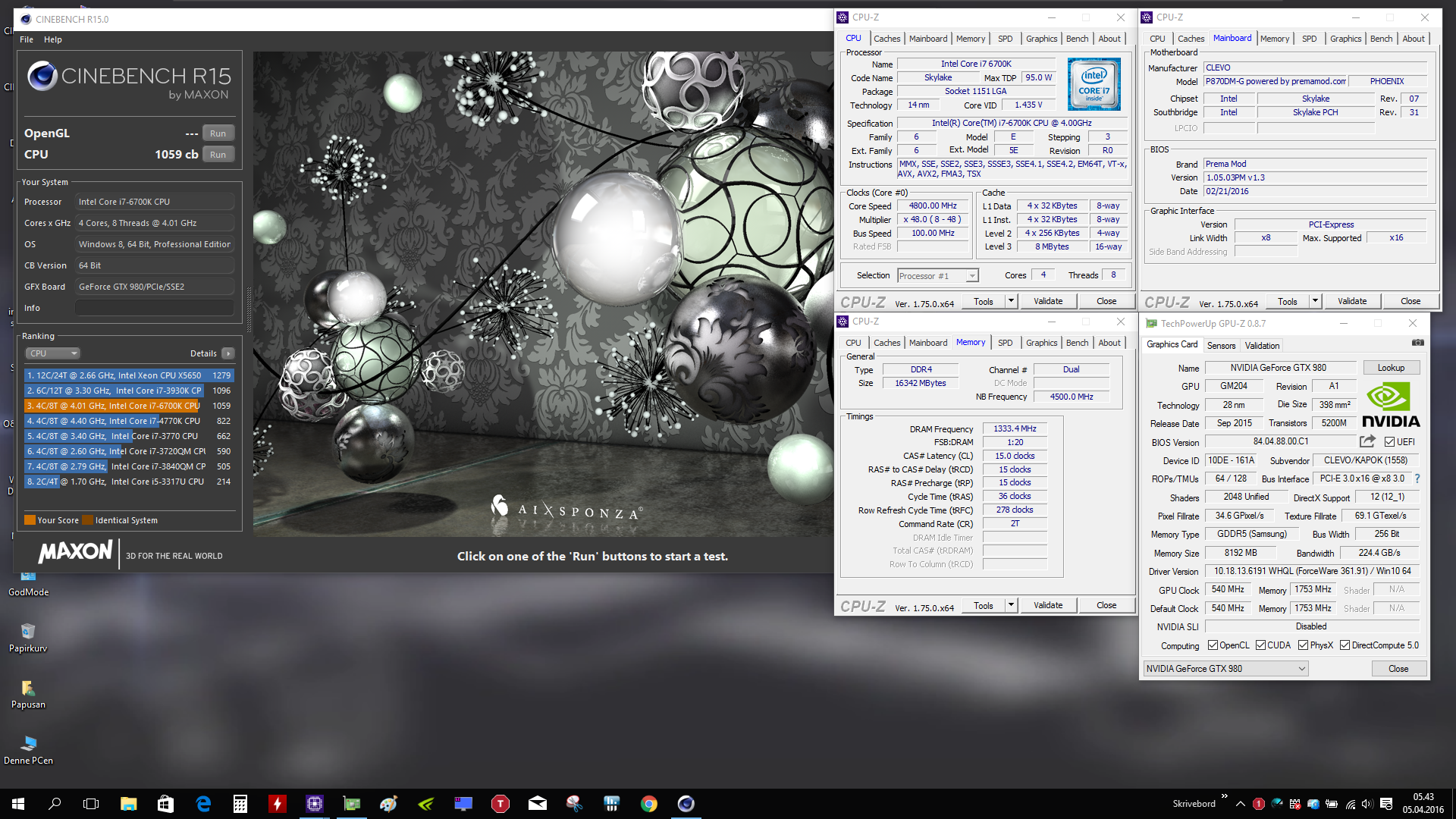 CINEBENCH R15 1059CB PERSONAL RECORD