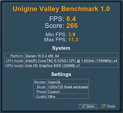 Intel HD 6000 Unigine Valley benchmark score